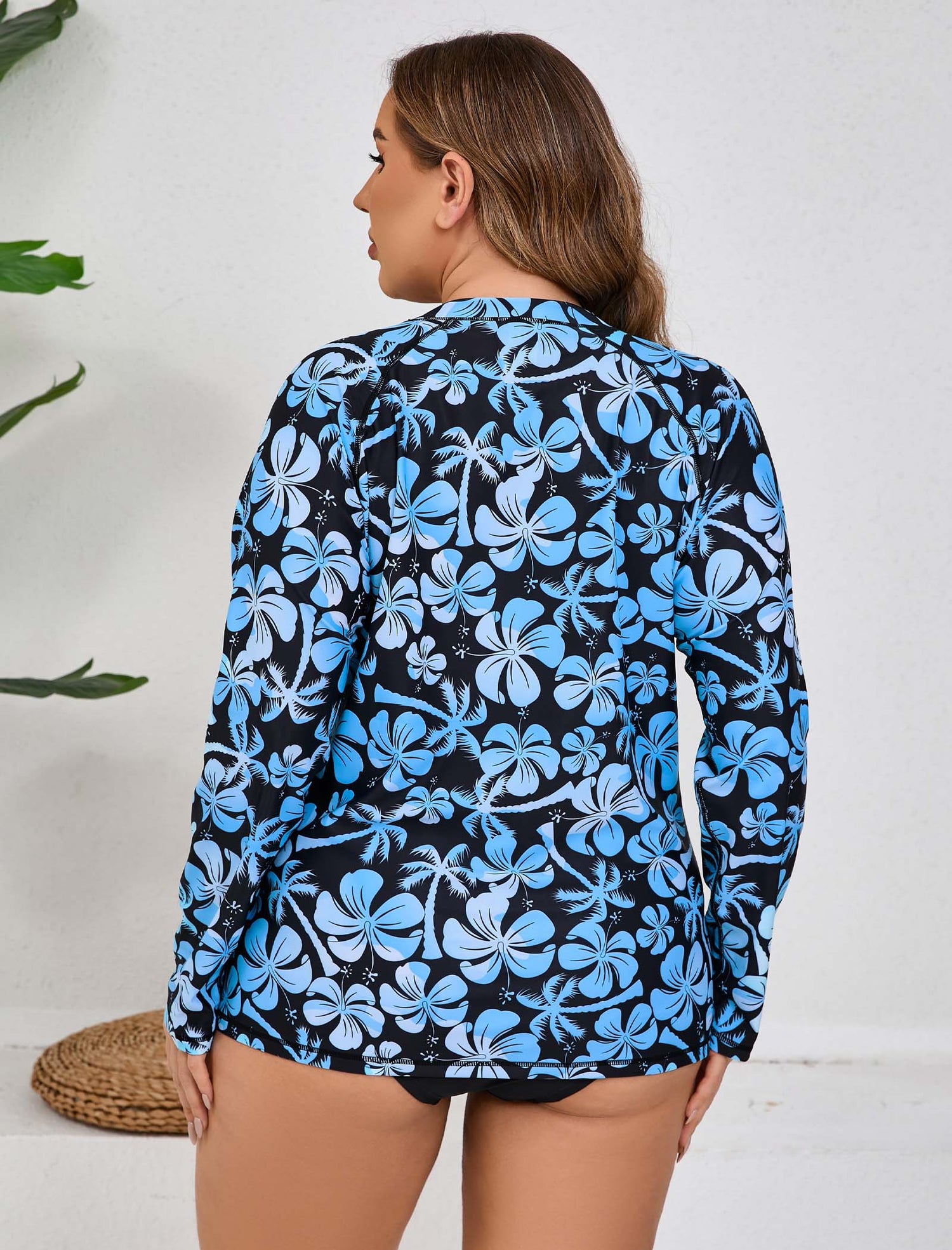 Halcurt Damen Plus Size Langarm-Rashguard-Badeanzug-Top