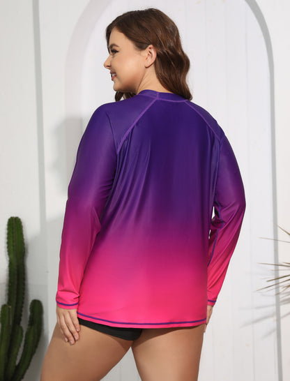 Halcurt Damen Plus Size Langarm-Rashguard-Badeanzug-Top