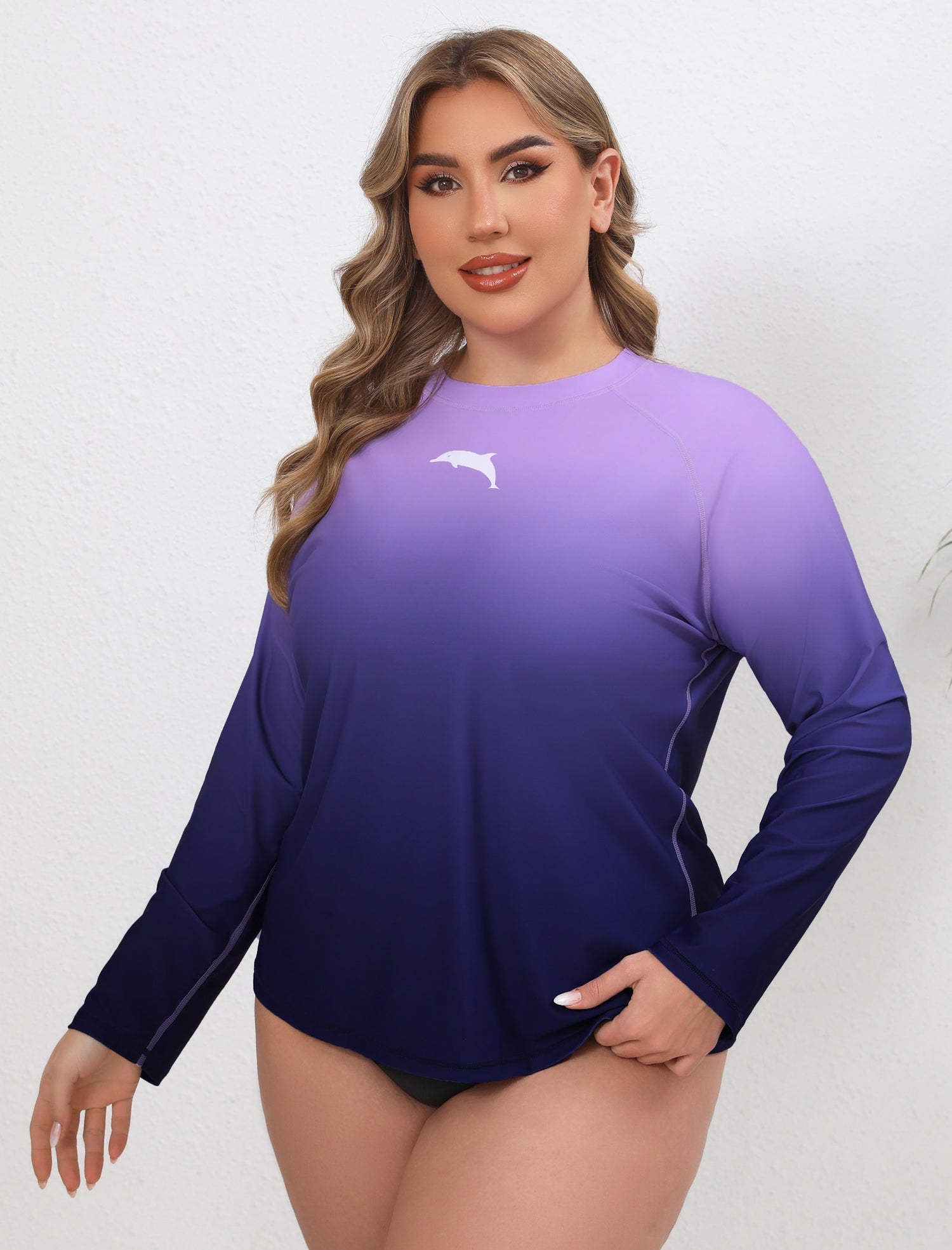 Halcurt Damen Plus Size Langarm-Rashguard-Badeanzug-Top