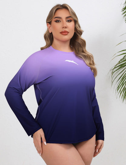 Halcurt Damen Plus Size Langarm-Rashguard-Badeanzug-Top