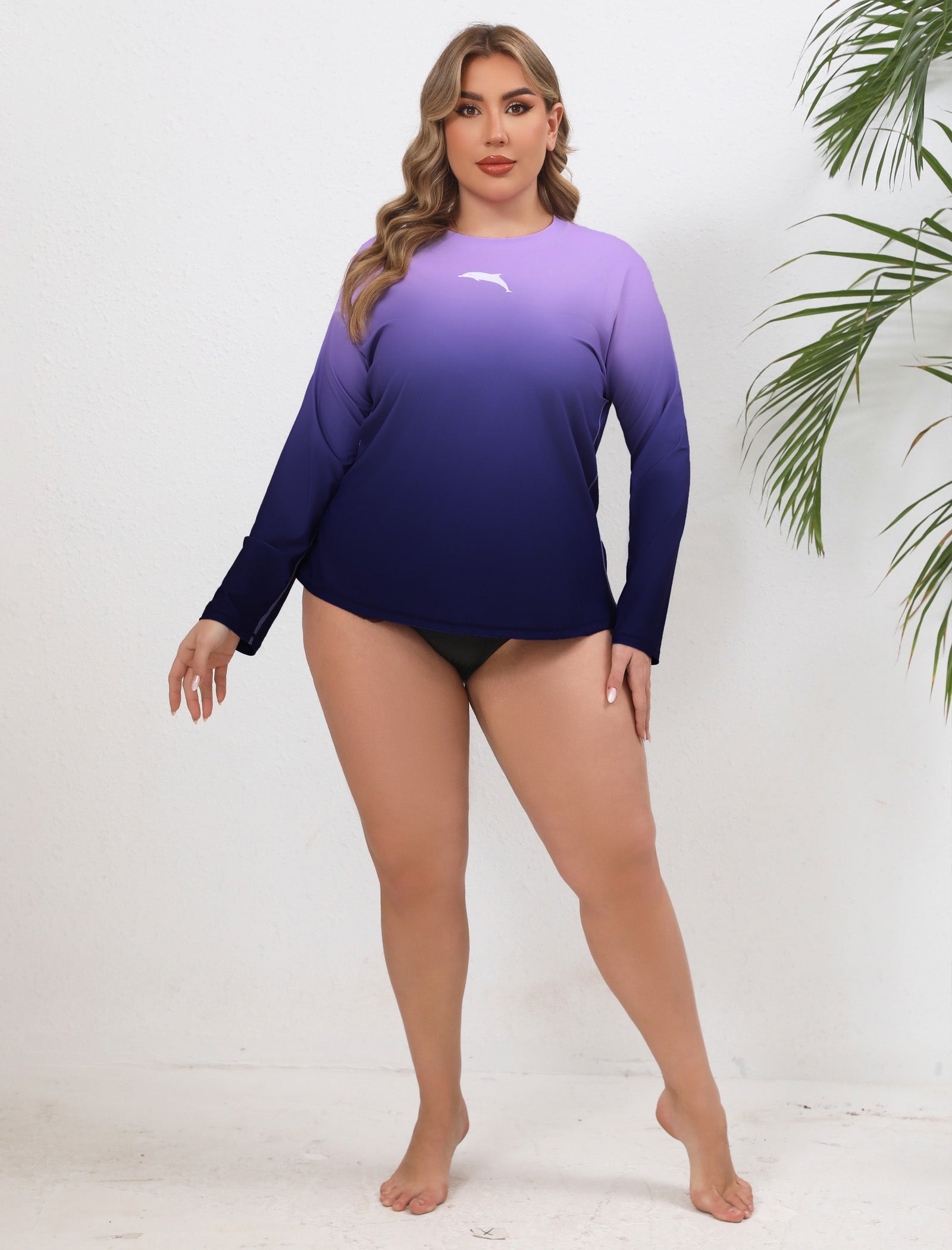 Halcurt Damen Plus Size Langarm-Rashguard-Badeanzug-Top