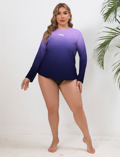 Halcurt Damen Plus Size Langarm-Rashguard-Badeanzug-Top