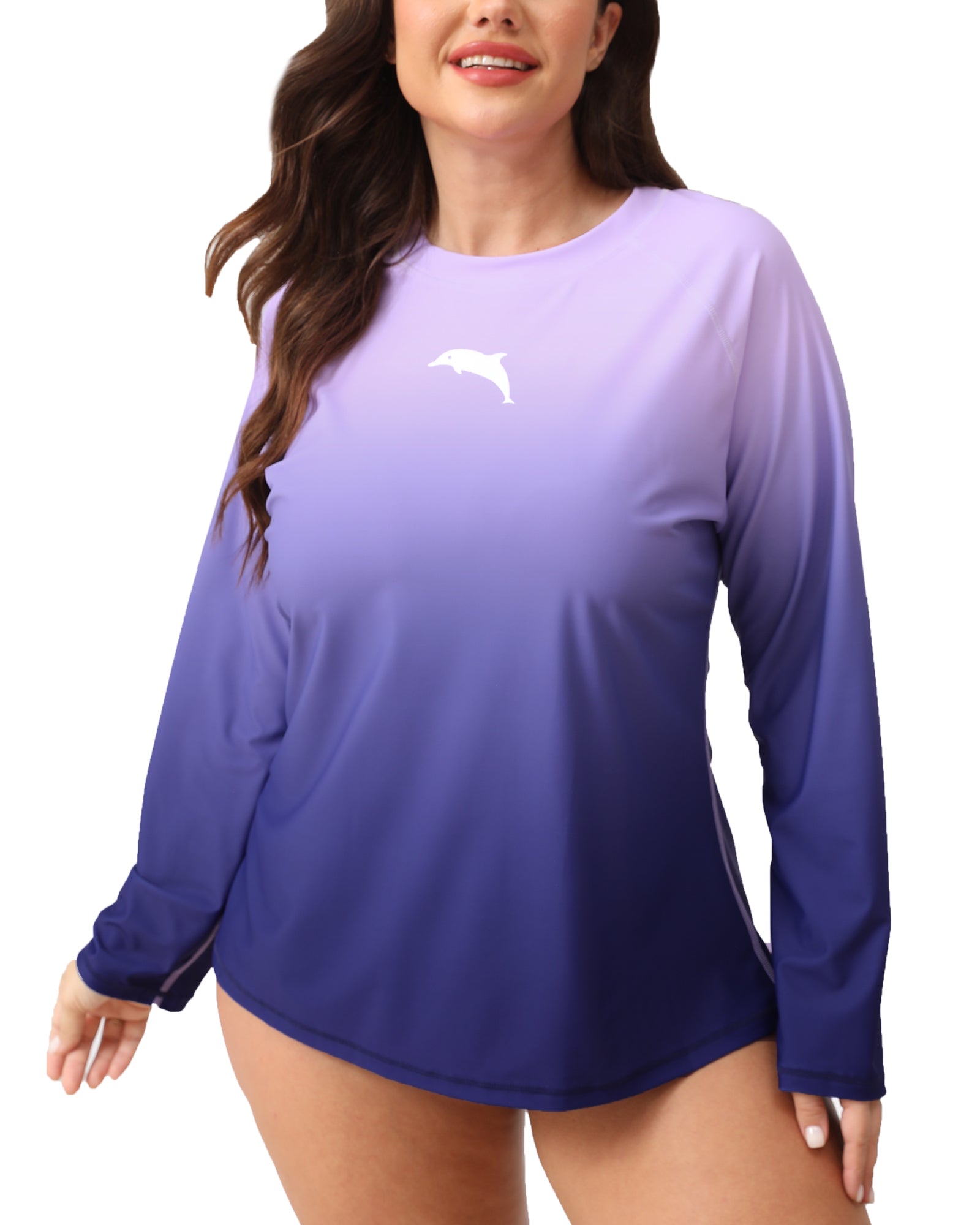 Halcurt Women Plus Size Long Sleeve Rash Guard Swimsuit Top