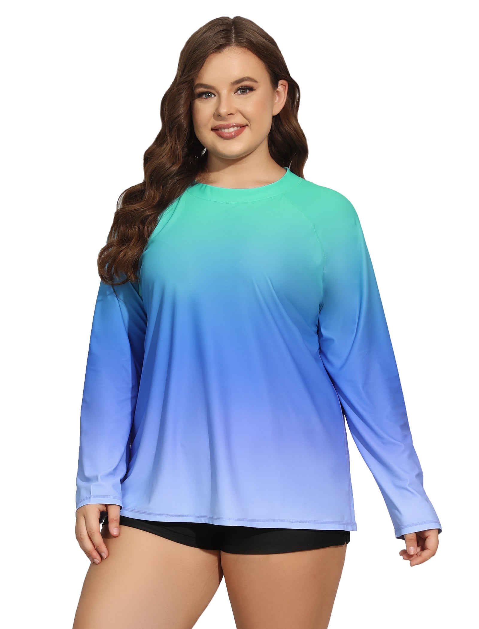 Halcurt Women Plus Size Long Sleeve Rash Guard Swimsuit Top