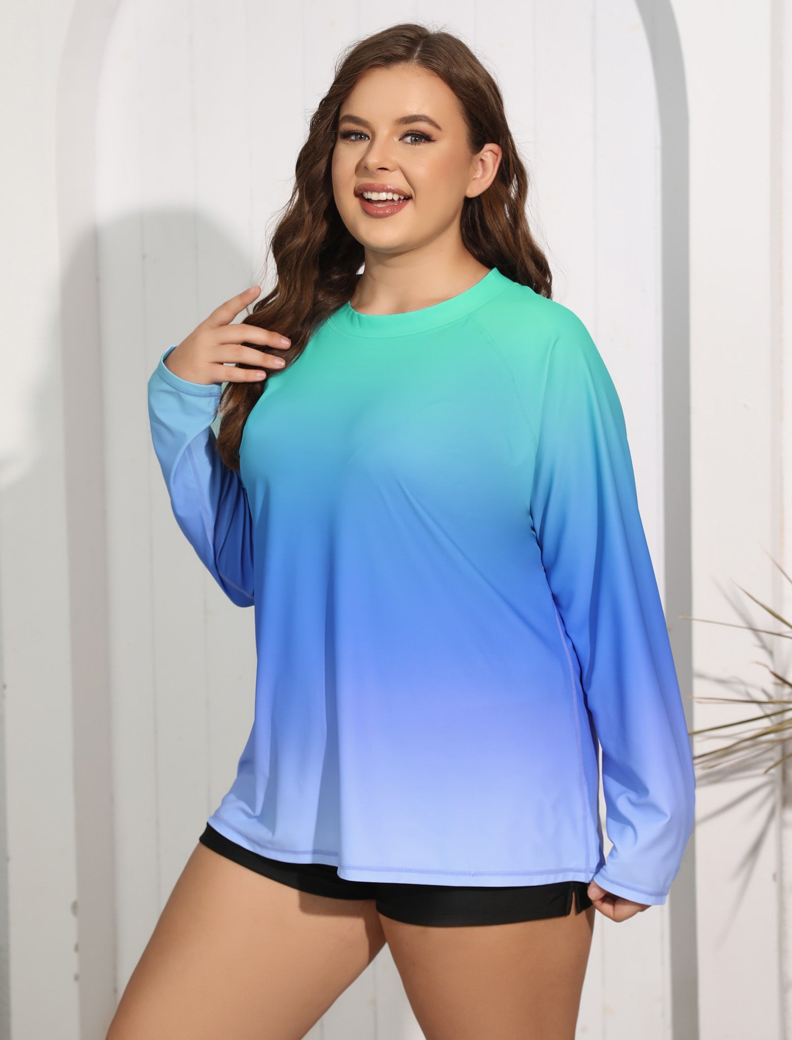 Halcurt Women Plus Size Long Sleeve Rash Guard Swimsuit Top