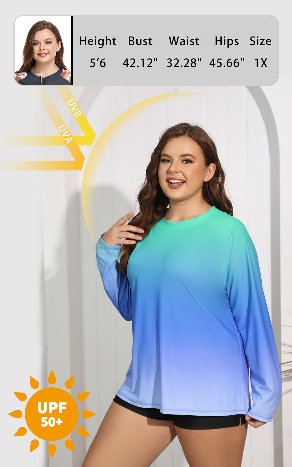 Halcurt Women Plus Size Long Sleeve Rash Guard Swimsuit Top