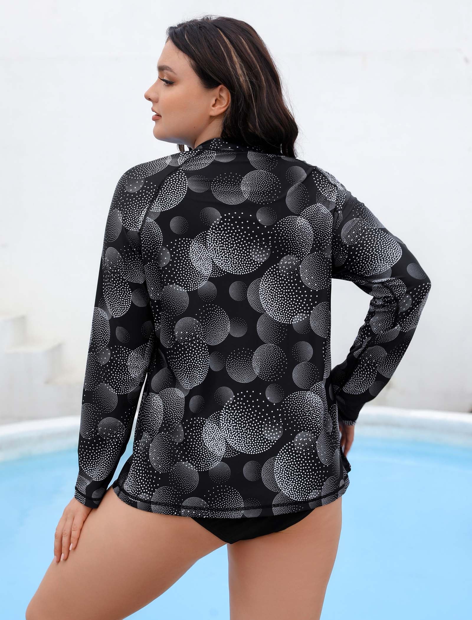 Halcurt Women Plus Size Long Sleeve Rash Guard Swimsuit Top