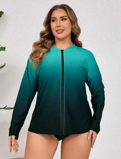 Breeze Kiss Plus Size Full Zip Long Sleeve Rash Guard Shirts