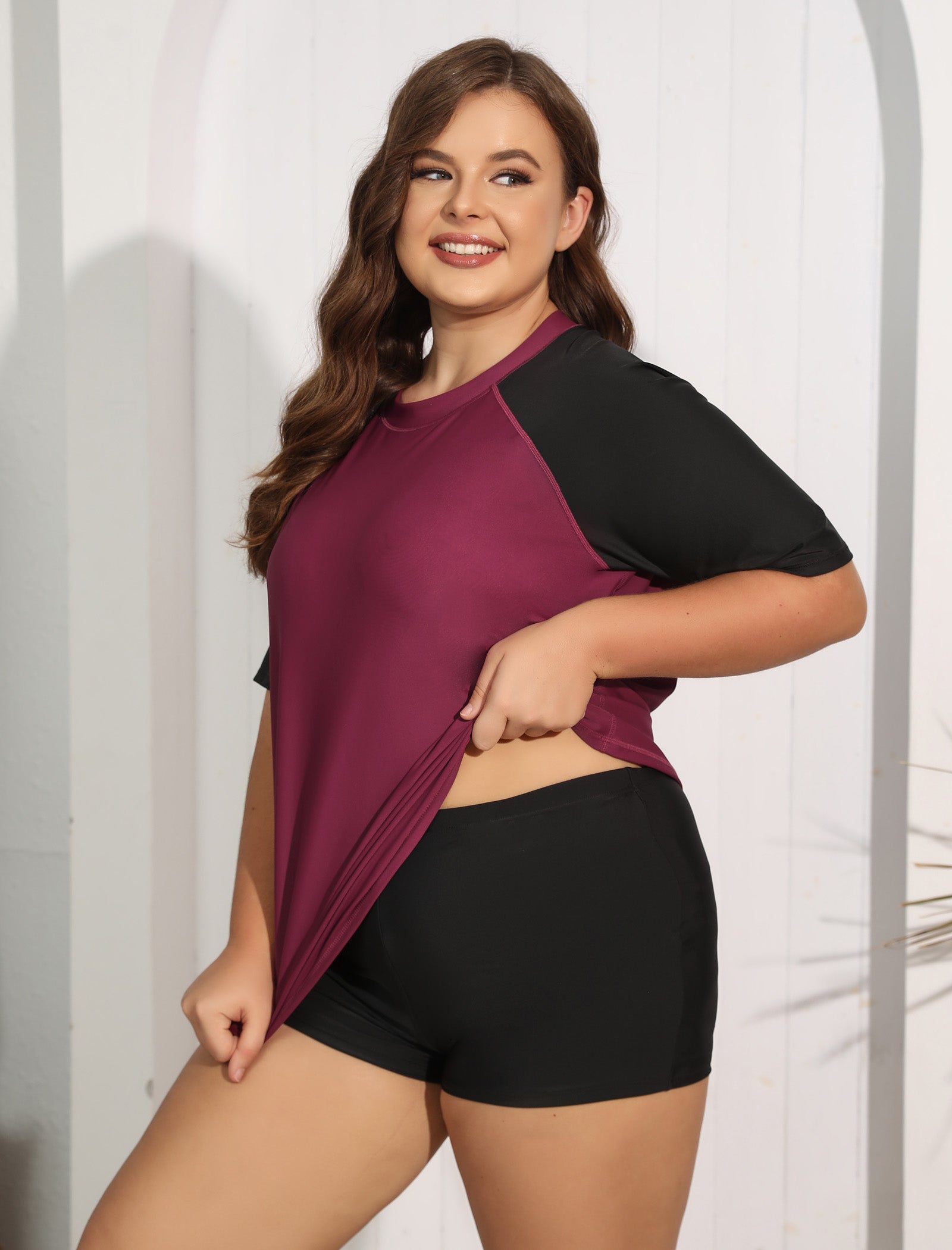 Comfort Meets Curve Plus Size Two Piece Rash Guard Sets with Shorts