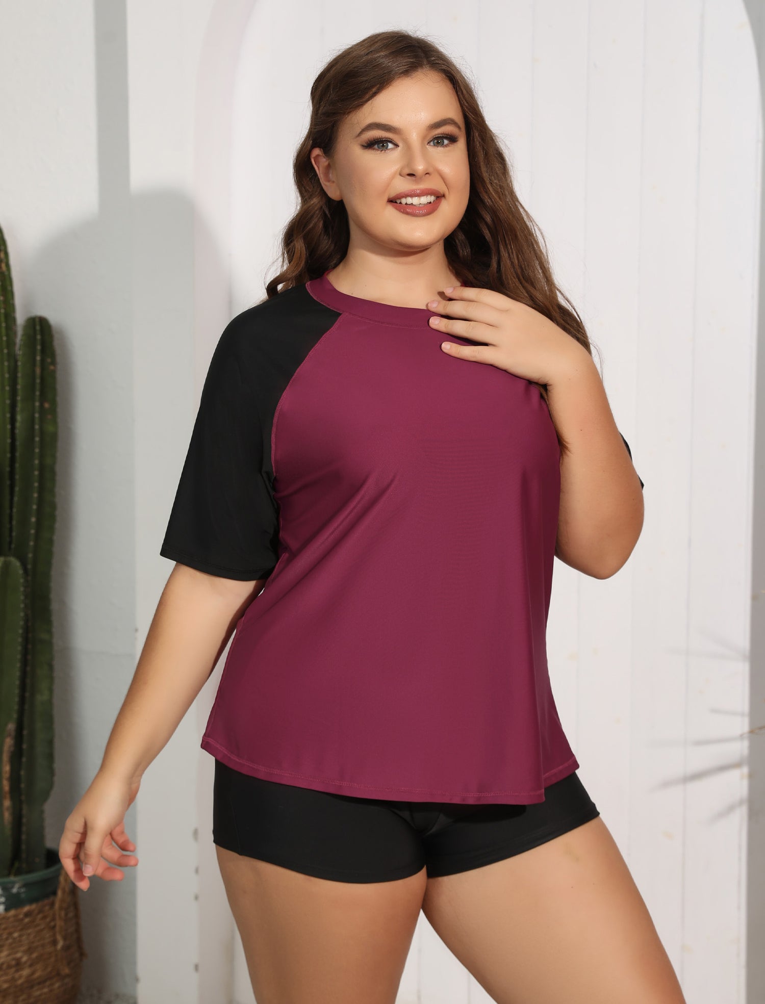 Comfort Meets Curve Plus Size Two Piece Rash Guard Sets with Shorts