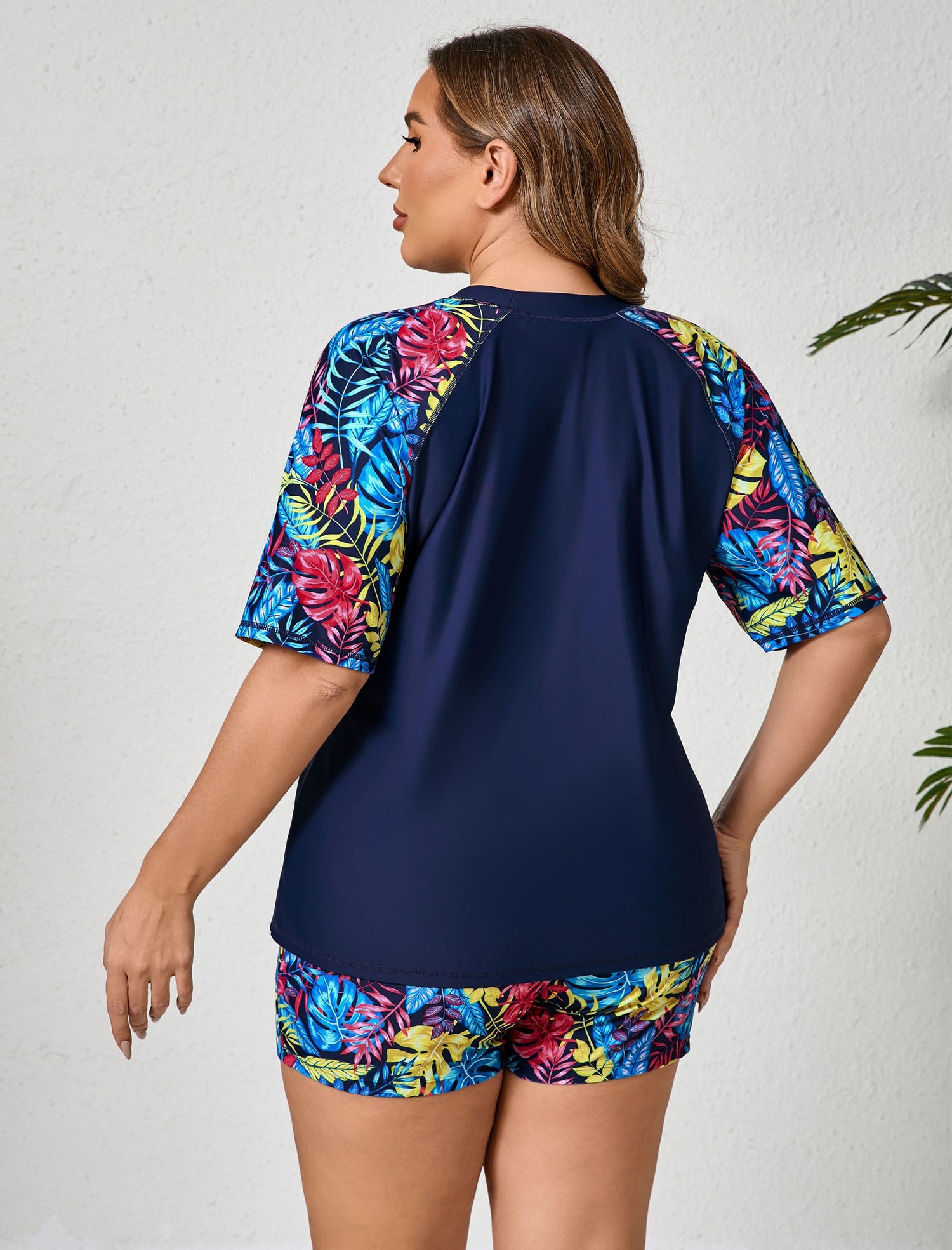 Comfort Meets Curve Plus Size Two Piece Rash Guard Sets with Shorts