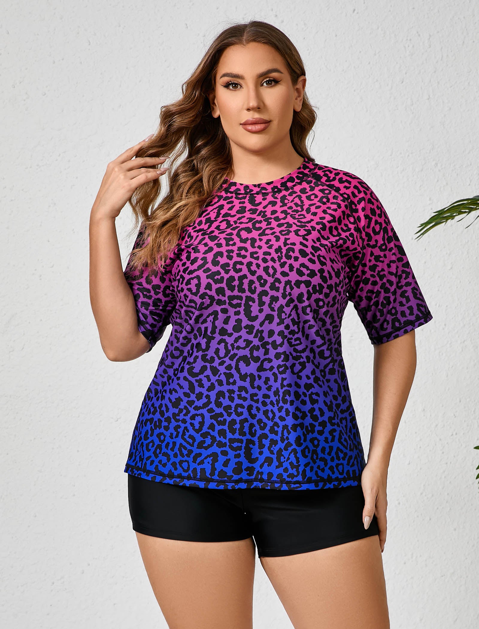 Comfort Meets Curve Plus Size Two Piece Rash Guard Sets with Shorts