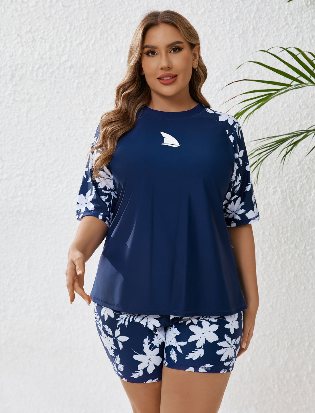 Comfort Meets Curve Plus Size Two Piece Rash Guard Sets with Shorts