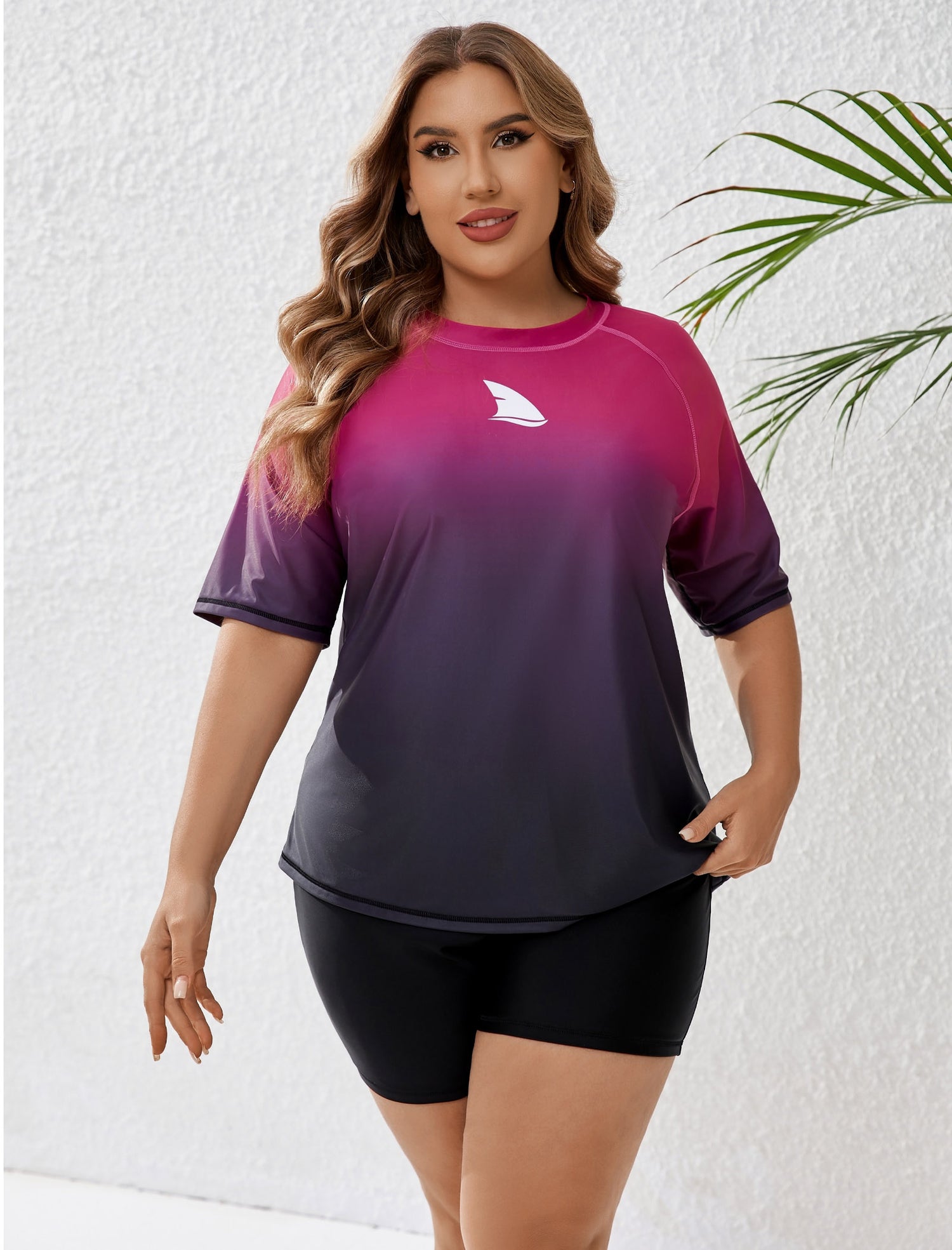 Comfort Meets Curve Plus Size Two Piece Rash Guard Sets with Shorts