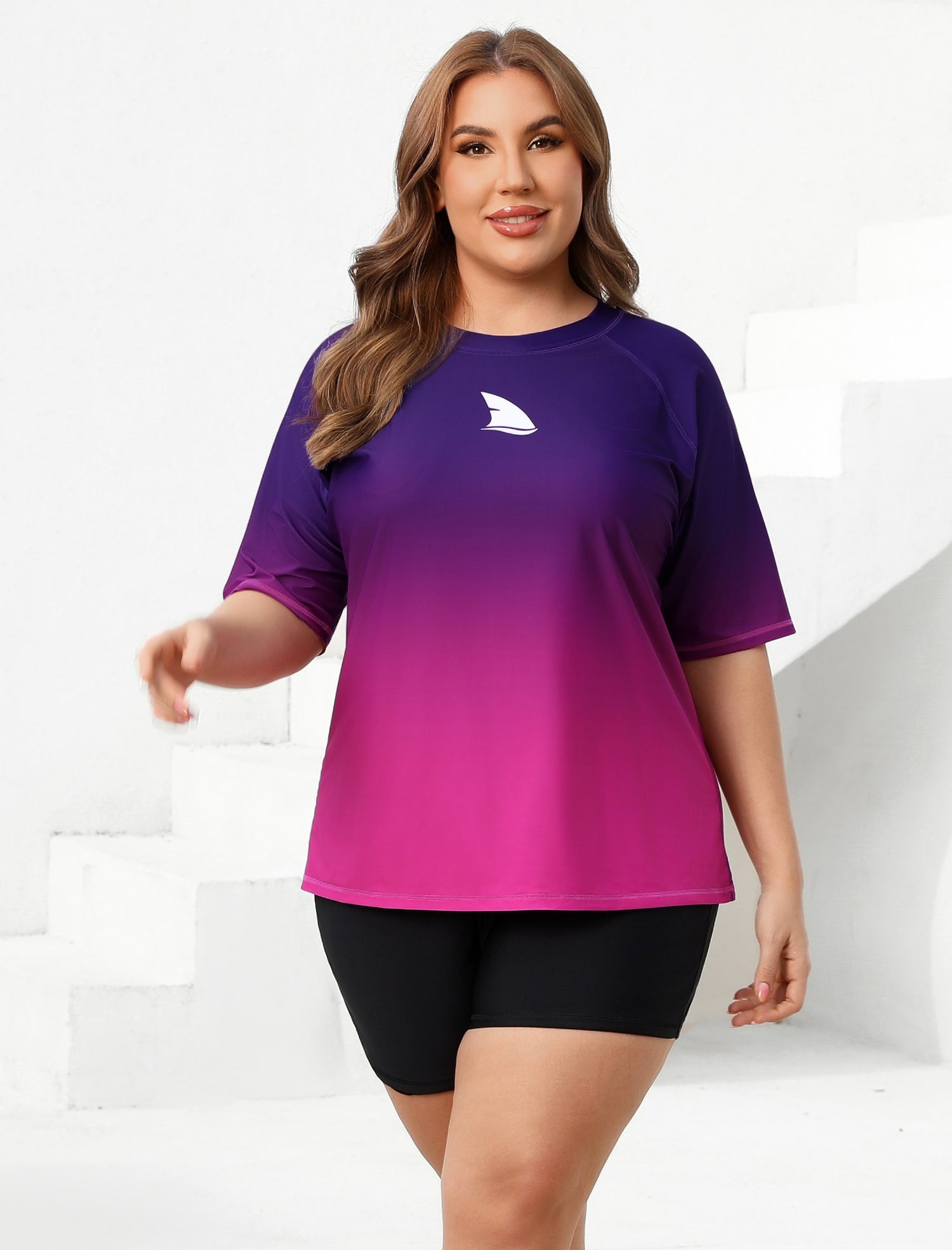 Comfort Meets Curve Plus Size Two Piece Rash Guard Sets with Shorts
