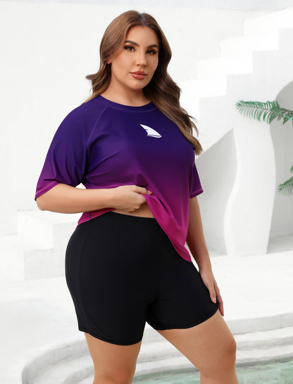 Comfort Meets Curve Plus Size Two Piece Rash Guard Sets with Shorts