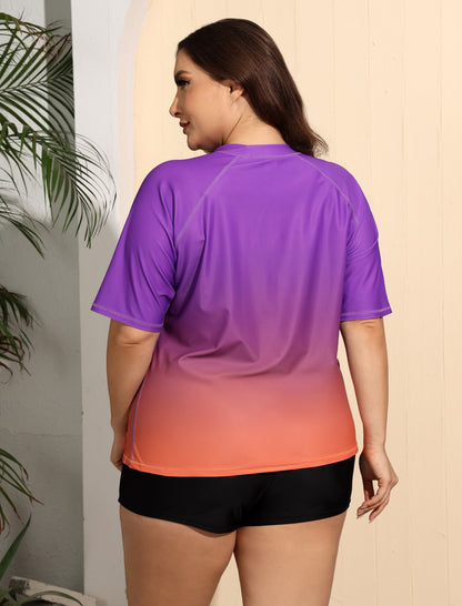 Comfort Meets Curve Plus Size Two Piece Rash Guard Sets with Shorts