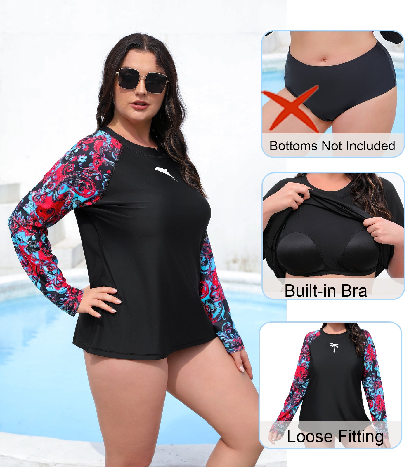 Halcurt Women Plus Size Rash Guard Swimwear