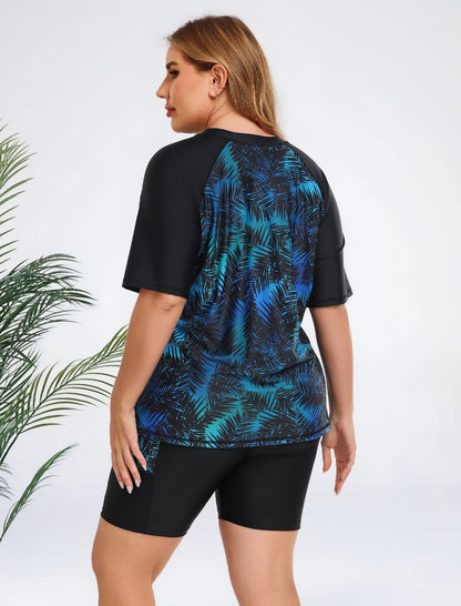 Plus Size Rash Guards Morning Mist Plus Size Two Piece Rash Guard Sets with Built in Bra and ...
