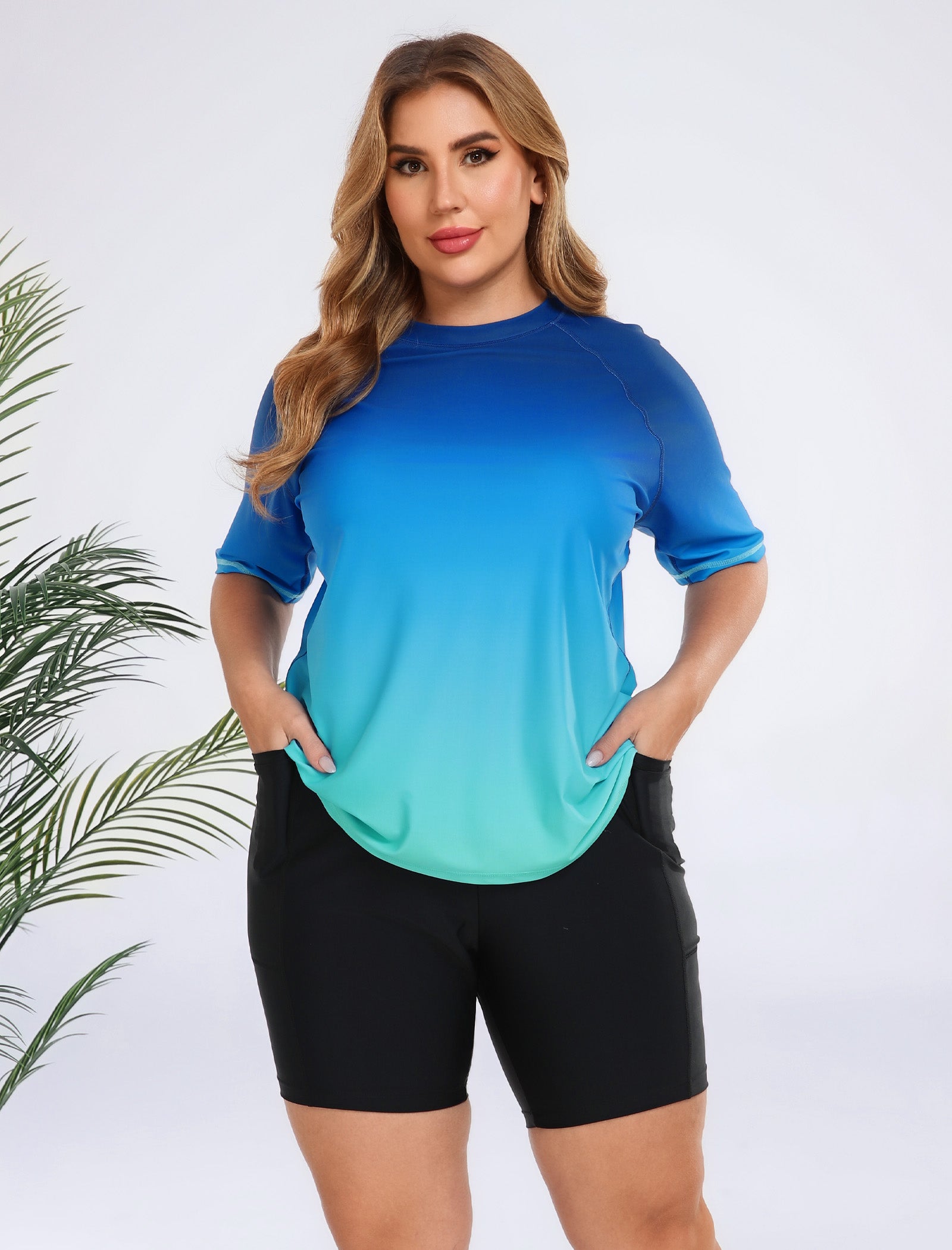 Morning Mist Plus Size Two Piece Rash Guard Sets with Built in Bra and ...