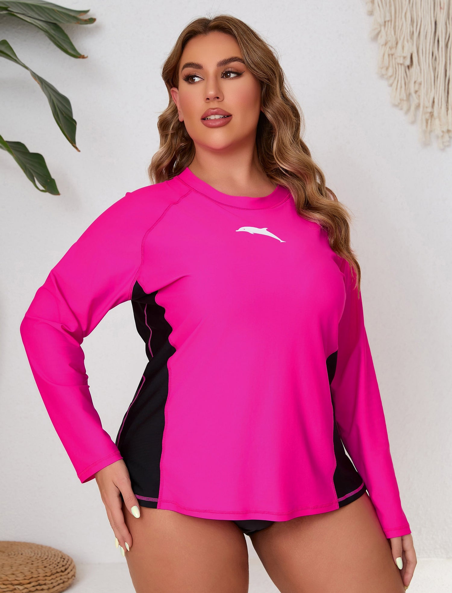 Vacation Glow Plus Size Long Sleeve Built in Bra Rash Guard Shirts