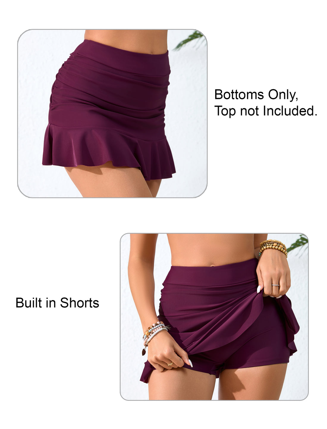 Jupes de bain à volants froncées taille haute pour femmes Halcurt