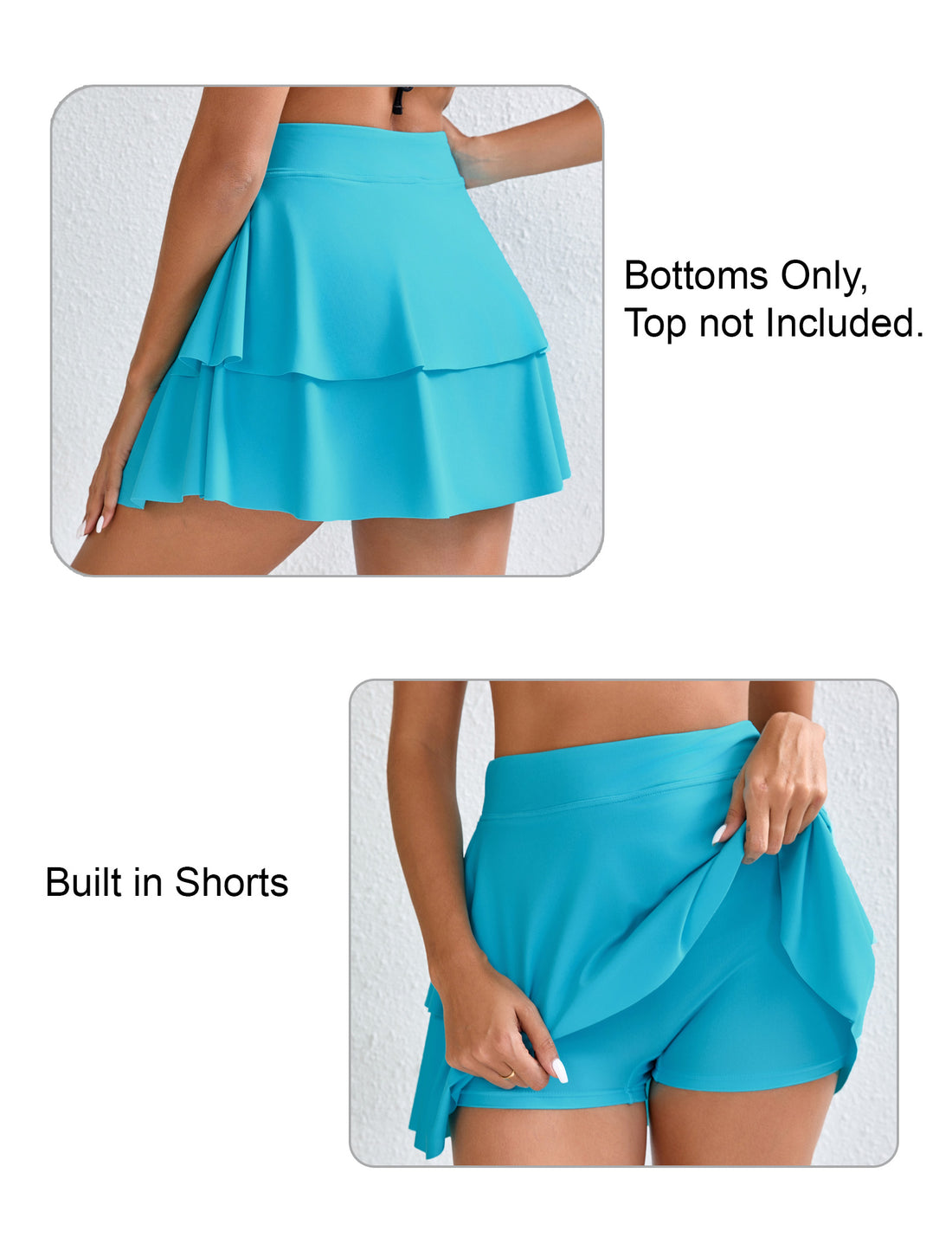 Bas de maillot de bain Halcurt pour femme, jupe de bain taille haute à volants, effet ventre plat