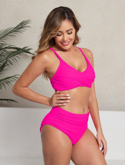 Art of Coast Twist Front Two Piece Bikini Sets with Ruched Bottoms