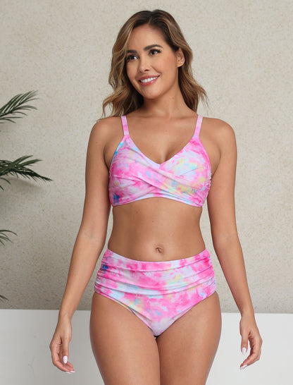Art of Coast Twist Front Two Piece Bikini Sets with Ruched Bottoms