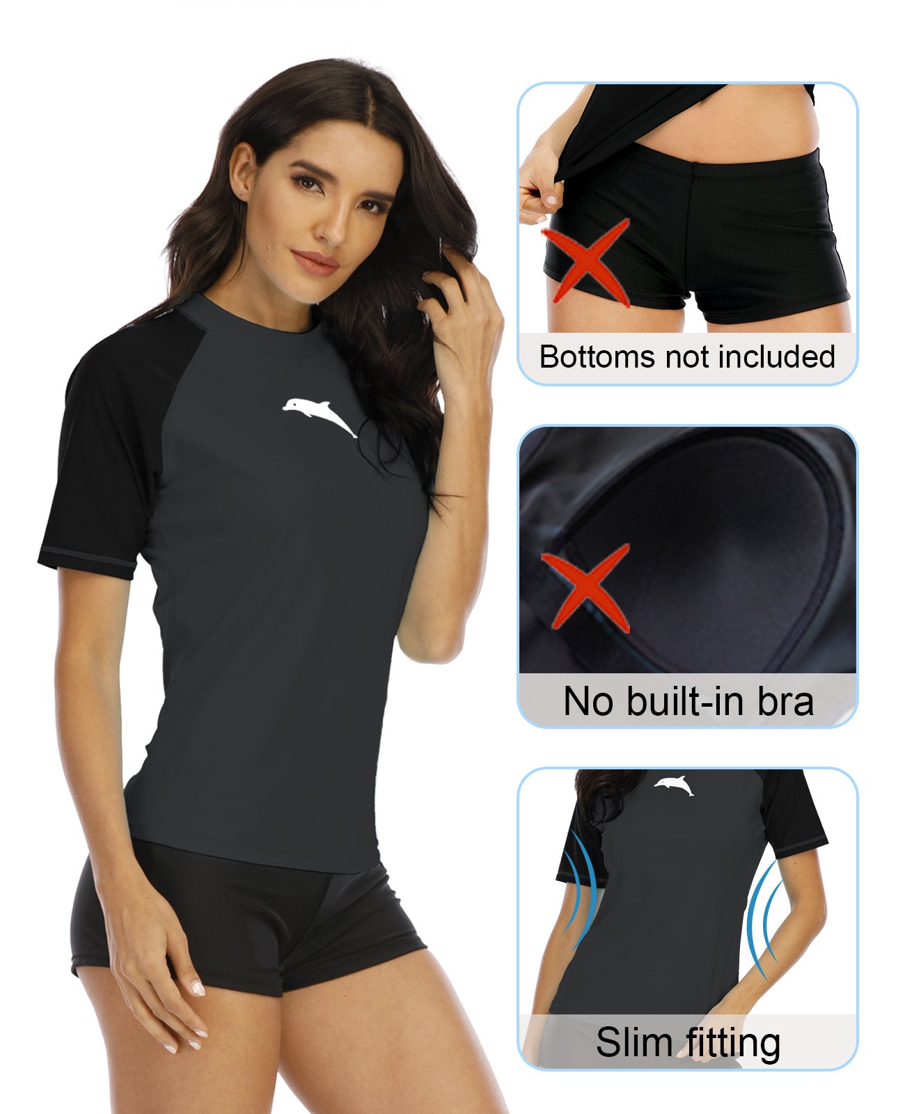 Halcurt Damen Kurzarm-Rashguard-Badeanzugoberteil