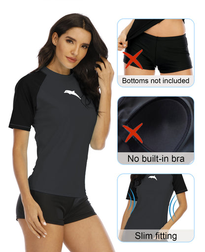 Halcurt Damen Kurzarm-Rashguard-Badeanzugoberteil