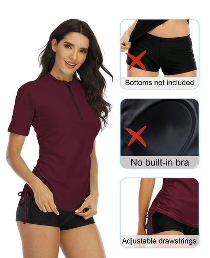 Halcurt Damen-Badeanzug-Top mit halbem Reißverschluss und kurzen Ärmeln (Rashguard)