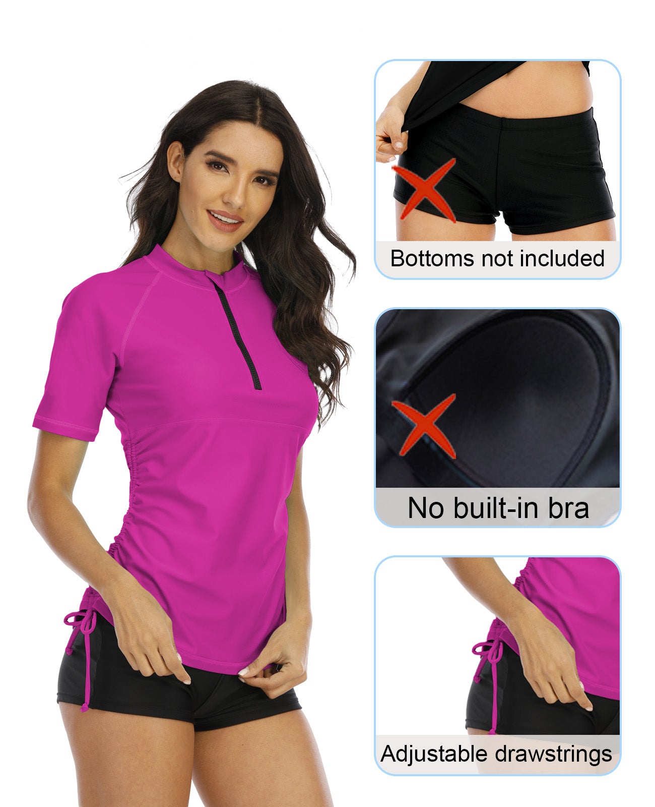 Halcurt Damen-Badeanzug-Top mit halbem Reißverschluss und kurzen Ärmeln (Rashguard)