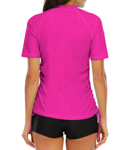 Halcurt Damen-Badeanzug-Top mit halbem Reißverschluss und kurzen Ärmeln (Rashguard)