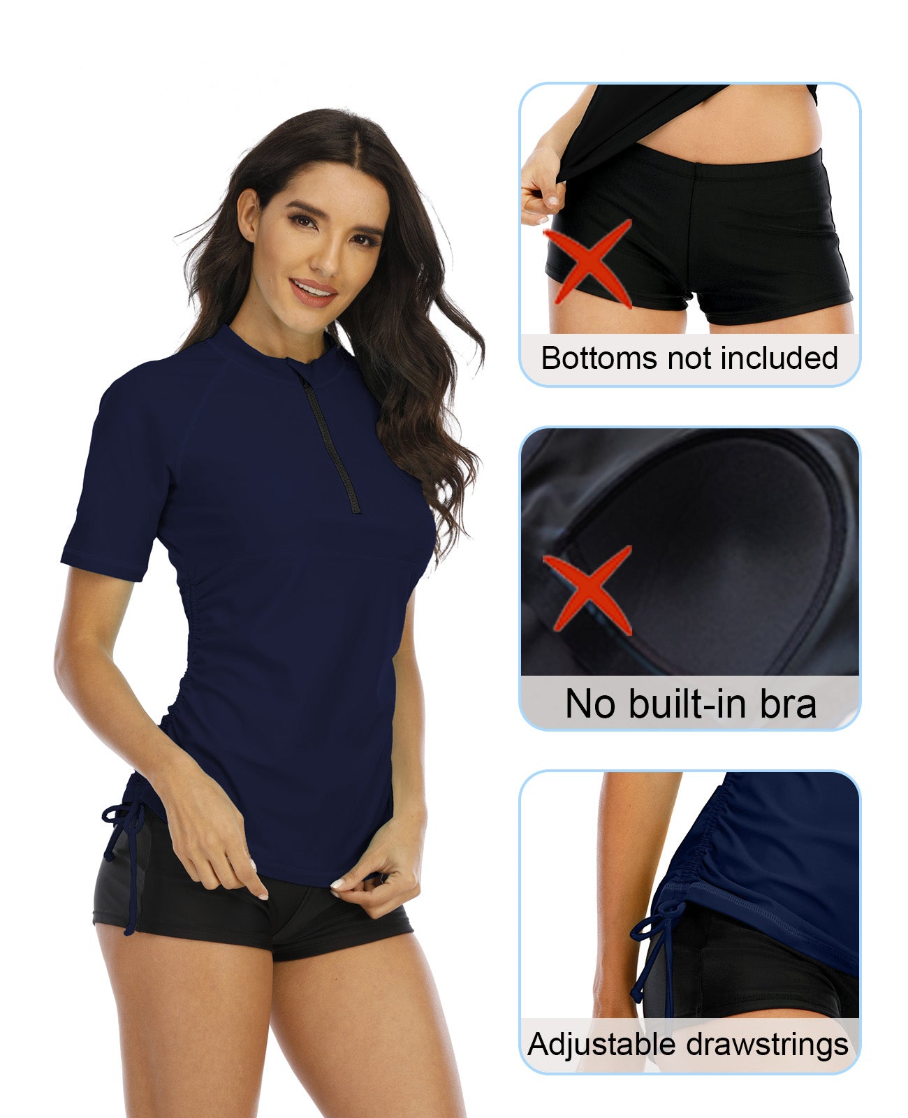 Halcurt Damen-Badeanzug-Top mit halbem Reißverschluss und kurzen Ärmeln (Rashguard)