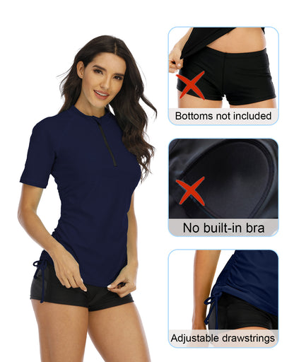 Halcurt Damen-Badeanzug-Top mit halbem Reißverschluss und kurzen Ärmeln (Rashguard)