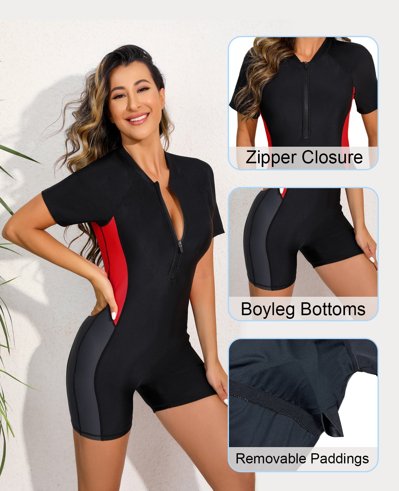 Halcurt Damen Kurzarm-Boyleg-Rashguard-Badeanzug