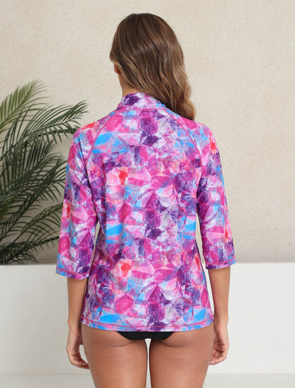 Skin Armor High Neck Half Zip Swim Shirt with 3/4 Sleeve