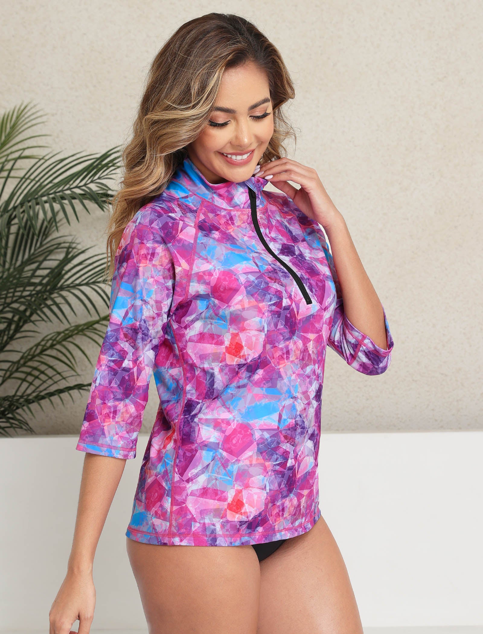 Skin Armor High Neck Half Zip Swim Shirt with 3/4 Sleeve