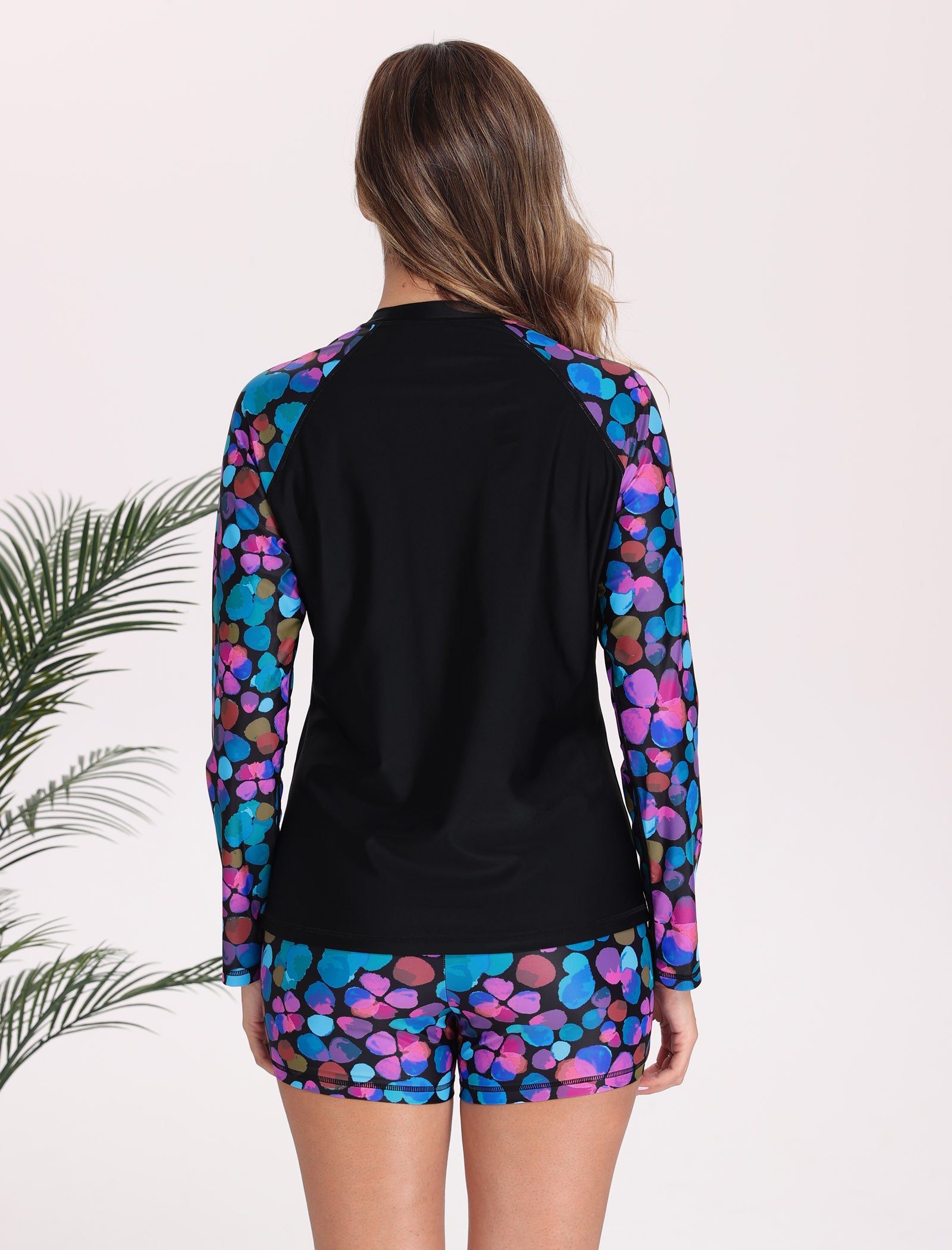 Long Days in the Sun Two Piece Rash Guard Sets with Built in Bra