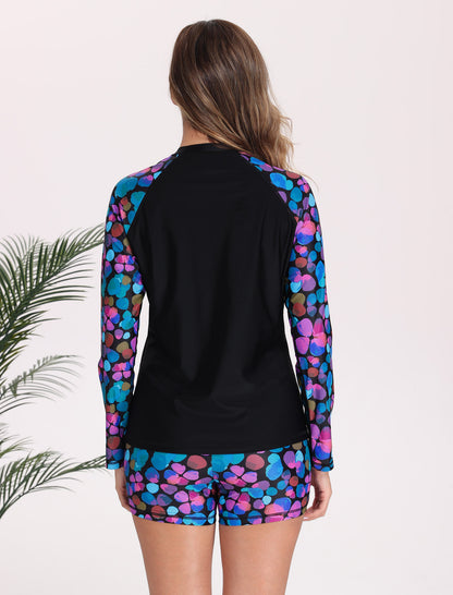 Long Days in the Sun Two Piece Rash Guard Sets with Built in Bra