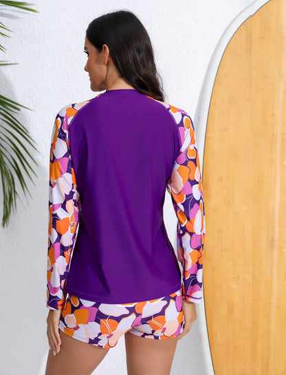 Long Days in the Sun Two Piece Rash Guard Sets with Built in Bra