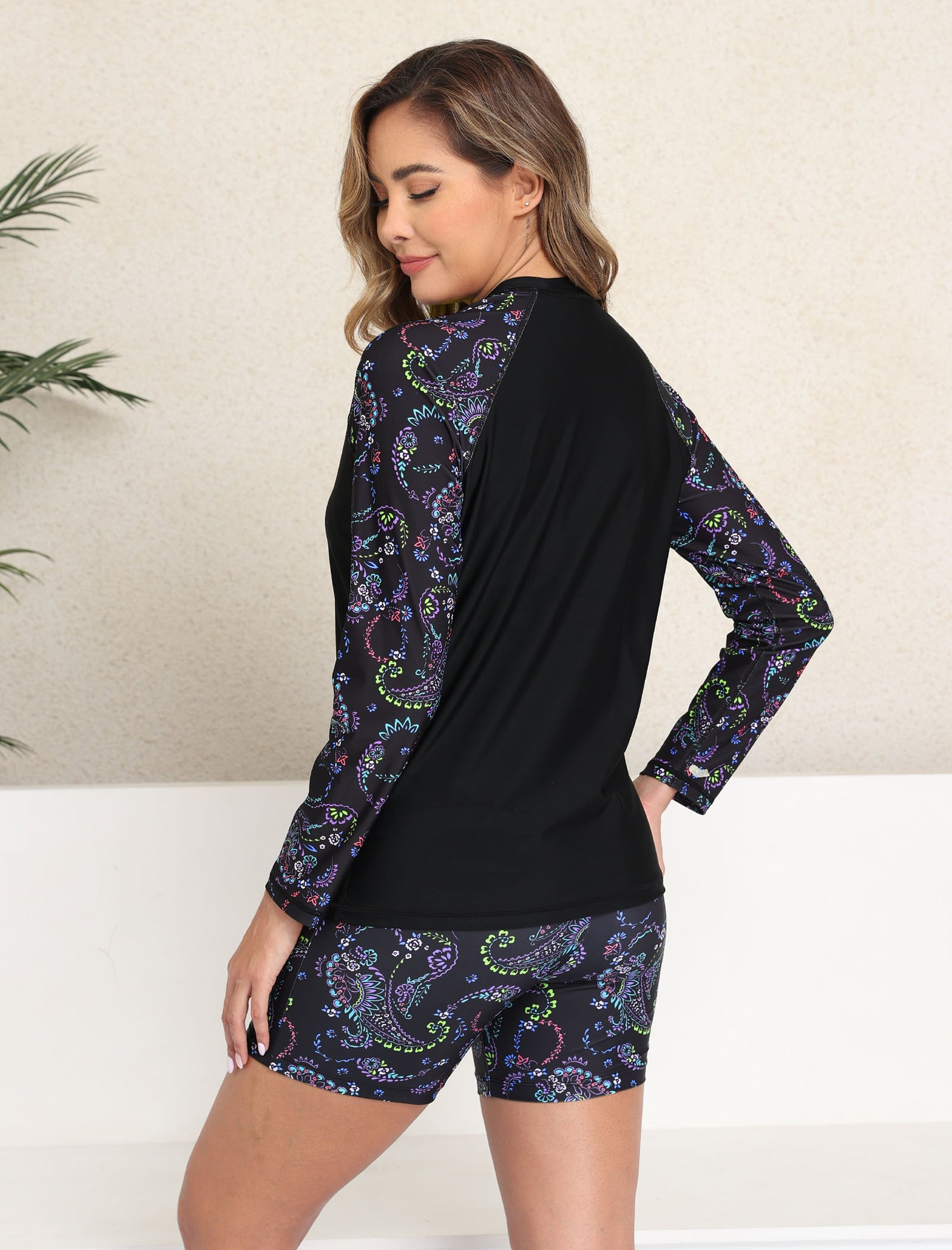 Effortless Protection Long Sleeve Two Piece Rash Guard Sets with 5" Inseam Boardshorts