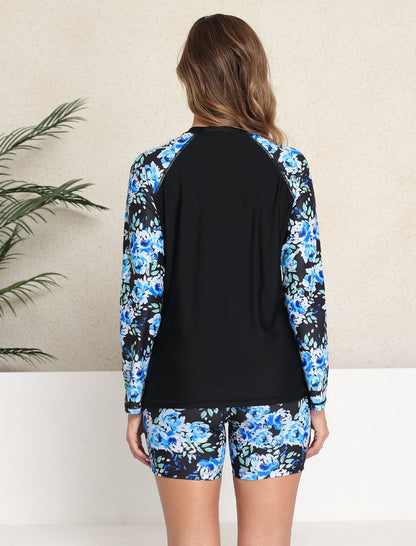 Effortless Protection Long Sleeve Two Piece Rash Guard Sets with 5" Inseam Boardshorts