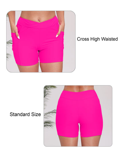 Cross High Waisted 5" Swim Board Shorts with Pockets (Available in Plus)