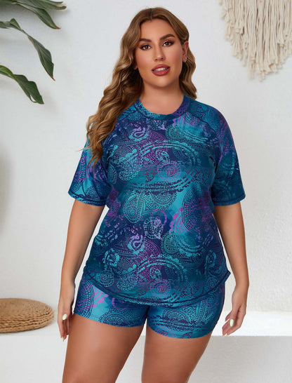 Endless Play Plus Size Two Piece Rash Guard Sets with Built in Bra