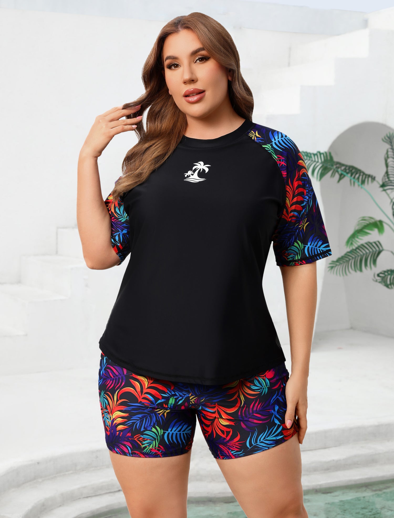 Endless Play Plus Size Two Piece Rash Guard Sets with Built in Bra