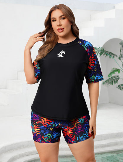 Endless Play Plus Size Two Piece Rash Guard Sets with Built in Bra