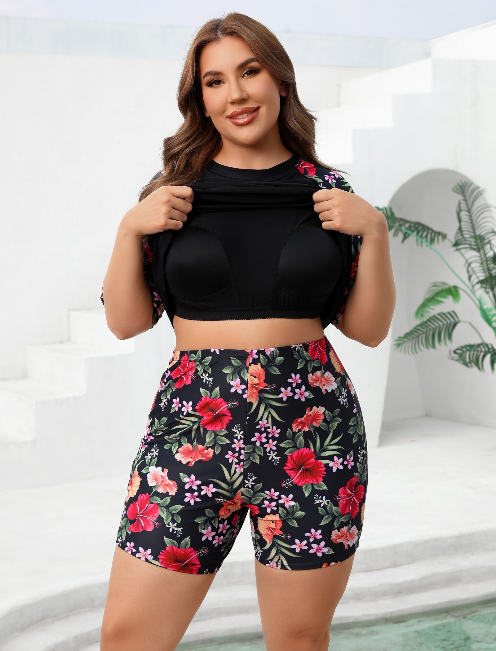 Endless Play Plus Size Two Piece Rash Guard Sets with Built in Bra