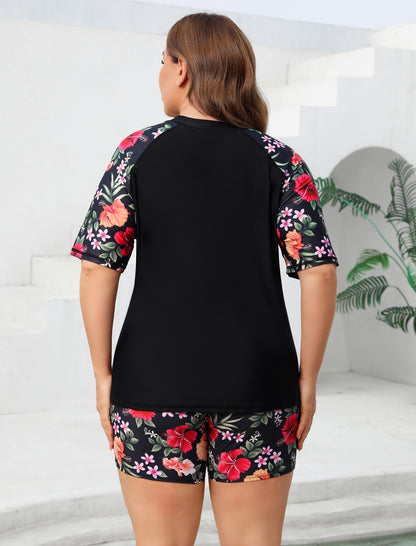 Endless Play Plus Size Two Piece Rash Guard Sets with Built in Bra